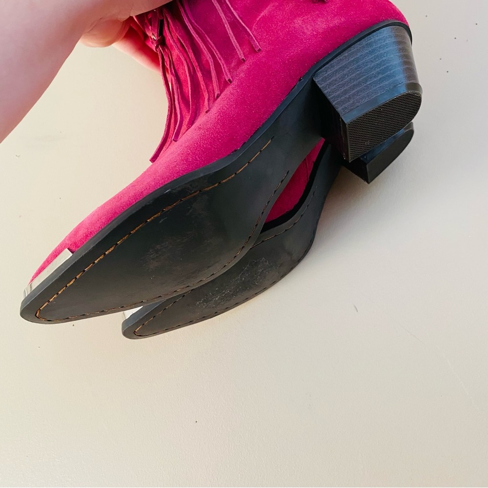 Suede Fringe Ankle Boots - Pink - Picture 9 of 16